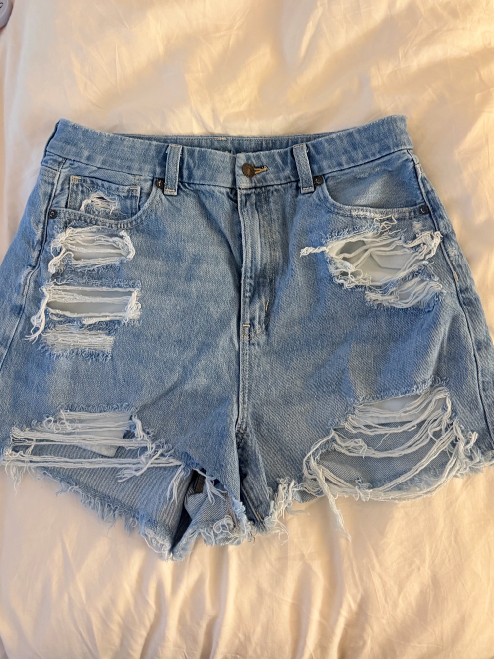 American Eagle Outfitters Light Blue Distressed Denim Jean Shorts